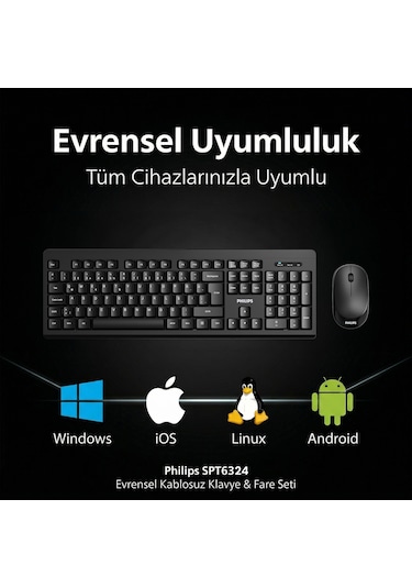 Philips SPT6324 Kablosuz Türkçe Q Klavye & Mouse Seti