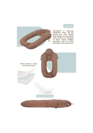 Mordesign Moresleep 2'si 1 Arada Bebek Sarılma Ve Şekillendirme Yastığı, Düz Kafa Yastığı,pamuklu,uyku Yastığı Kahverengi Zg10194-4