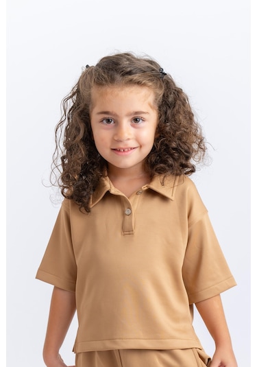 Oliventhekid Unisex Polo Yaka Bol Paçalı Takım Taba Taba