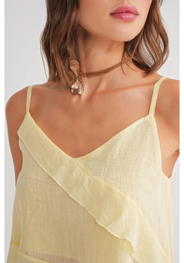 4736 Kadın Fırfırlı Askılı Bluz Sarı Sari