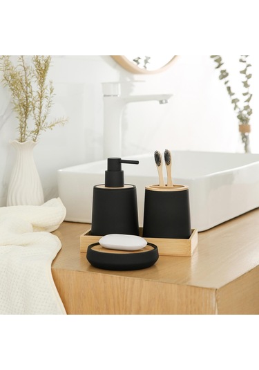 Suntek Evler Için 4 Adet Banyo Aksesuarları Seti Dekoru, Siyah Siyah Diğer