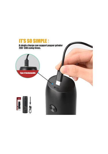 Myinkai 2pcs Usb Şarj Edilebilir Elektrikli Tuz Karabiber Gümüş - Siyah