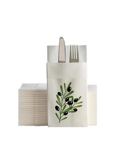 Ake Kağıt Cepli Peçete Zeytin Baskılı 48 x 48 CM 50 Adet
