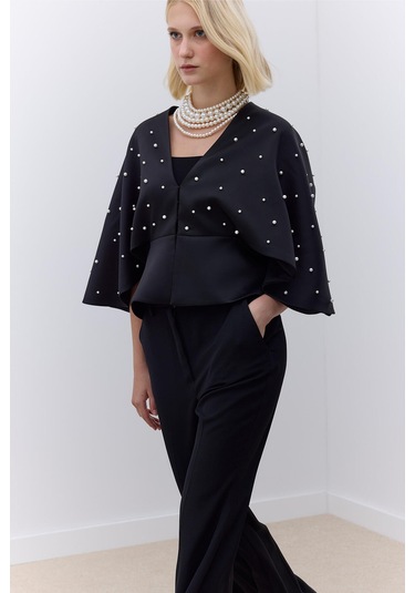 Manuka İncili Abiye Kimono Siyah