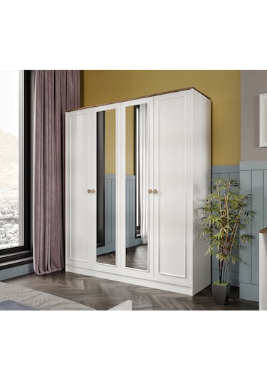 Smart 4 Kapaklı Aynalı Raflı Dolap/gardırop %100mdf