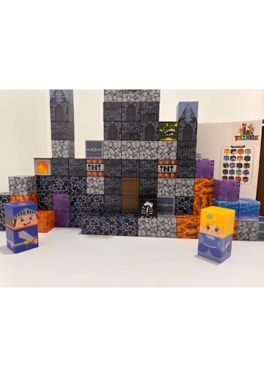 100 Parça Manyetik Bloklar Yapı Blokları Mavi Kale Temalı Yapı Taşı 2.5 Cm