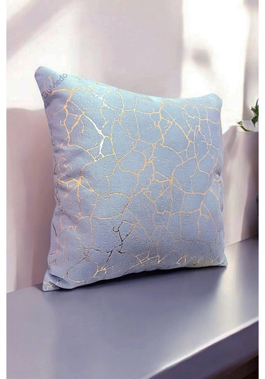 Altın Varak Desenli Dekorafit Tekli Kırlent Kılıfı 42x42 Cm Şık Ve Zarif Tasarım Açık Gri