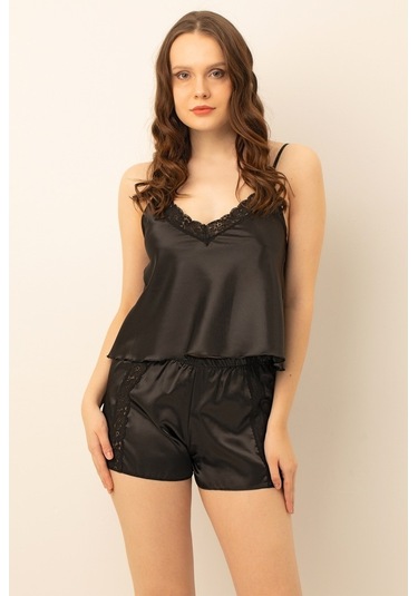 Doremi Saten Güpürlü Ayarlanabilir Askılı Şortlu Takım