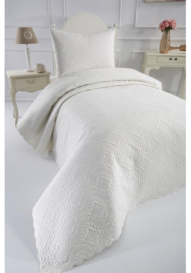 Ultrasonik Kapitoneli Elite Tek Kişilik Yatak Örtüsü Krem Krem