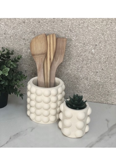 Thiramis Homeconcept Bubble Beyaz Dekoratif Vazo & Saksı 2li Set