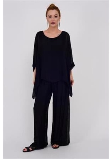 İtalyan Yarasa Kollu İpek Bluz K.siyah