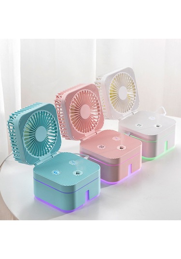 Springsun Usb Büyülü Küp Katlanır Fan + Nemlendirici Sessiz, Taşınabilir, Led Gece Lambası