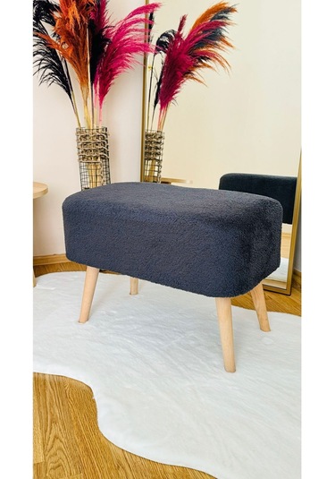 Ahşap Ayaklı Teddy Kumaş Dikdörtgen Dekoratif Puf