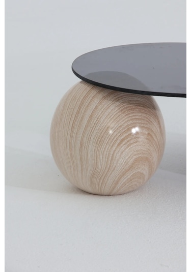 Modern Orta Sehpa & Top Sehpa Cam Sehpa & Küre Orta Sehpa - Natural - Fasulye - Füme Cam