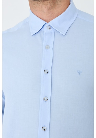 White Stone Mavi %100 Pamuk Regular Fit Erkek Uzun Kollu Gömlek MAVİ