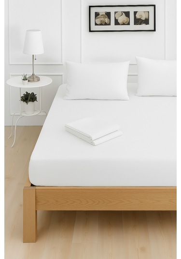 Mirava Premium %100 Pamuk Penye Lastikli Tek Kişilik Çarşaf Takımı 1 Yastık Kılıfı Dahil Beyaz 100x200cm Beyaz