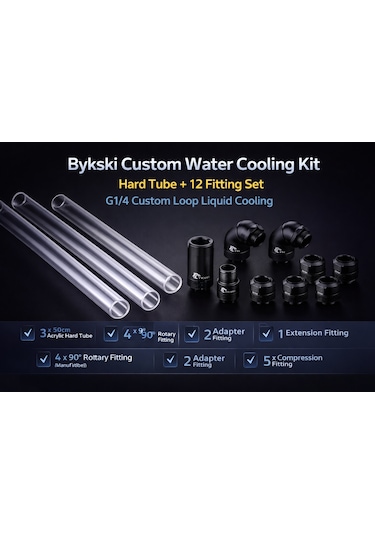 Bykski Hard Tube Water Cooling Fitting Kit 3 Tube + 12 Fitting Custom Loop Pc Cooling