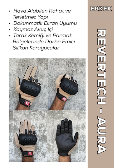 Revertech Aura Krem - Dokunmatik Ekran Uyumlu Erkek Motosiklet Eldiveni + Buff li