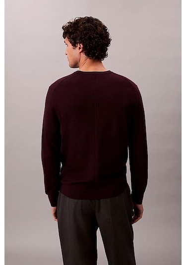 Erkek Regular Fit Merinos Yünü Triko Kazak - Koyu Bordo Moroccan Brown