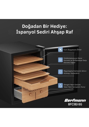 Berfmann Elektronik Humidor Puro Dolabı 382 Puro Kapasitesi