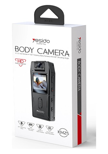 Km25 1080p 180 Derece Vücut Kamerası 1.3 Inch Hd Ekranlı Gece Görüşlü Aksiyon Kamerası - Siyah