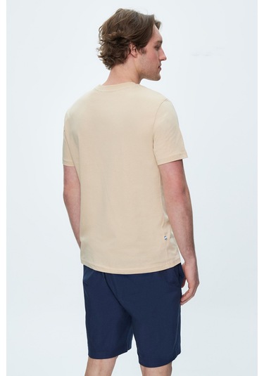 Sherman Sütlü Kahve Bisiklet Yaka Baskılı Standard Fit Erkek Tshirt Sütlü Kahve Sütlü Kahverengi