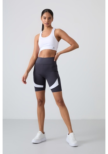 Tommy Life Antrasit Polyester Esnek Standart Fit Performans Kadın Biker Tayt - 91012 Antrasit