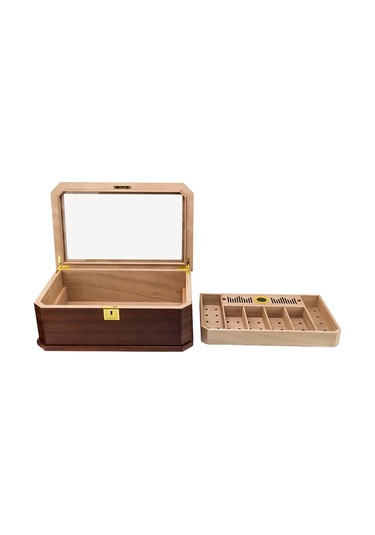 Lubinski New Cedar Camlı Tepsili Puro Kutusu Humidor Kahve 100s