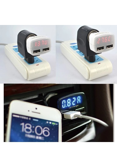 Kebidu Çok İşlevli Dc 12-24v Usb Araç Şarj Cihazı Çift Bağlantı Noktalı 3.1a Black Red Light