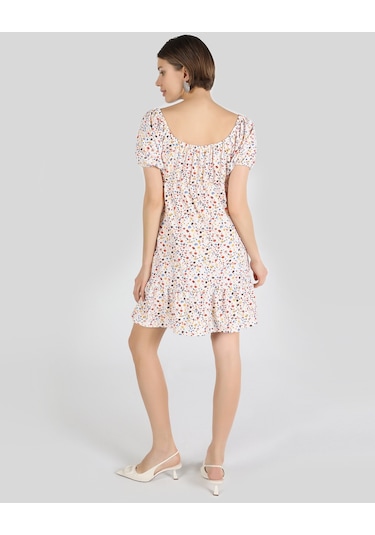 Colin's CL1063791Q1V2MTC Regular Fit Kare Yaka Baskılı Kadın Elbise Çok Renkli