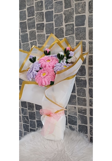 Gerbera Çiçek Buketi - Şönil Çiçek - Yapaydır Çok Renkli