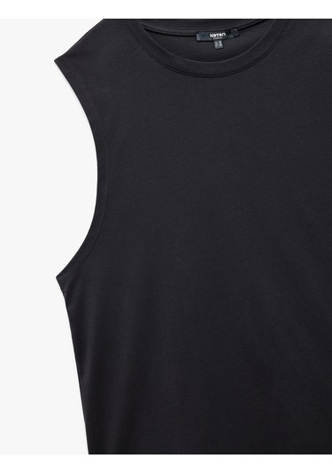 Koton Pamuklu Bisiklet Yaka Kolsuz Arkası Baskılı Atlet Antrasit 5sam30020mk Antrasit