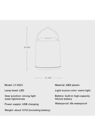 Dancemonkey Led Kamp Işığı Taşınabilir Kamp Feneri Su Geçirmez Çadır Lambası Usb Beyaz Beyaz