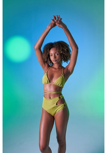 Holly Lolly Yüksek Bel Aksesuar Detaylı Delphi Bikini Altı Yeşil