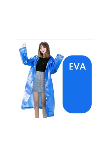Unisex Kadın Ve Erkek Yağmurluk %100 Eva Çıtçıtlı Kapüşonlu Mavi