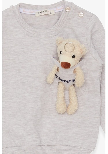 Breeze Kız Çocuk Sweatshirt Ayıcık Aksesuarlı 1.5-5 Yaş, Bej Mela (556838398) Çok Renkli