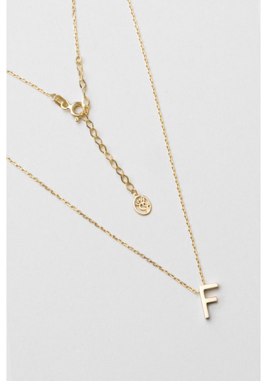 My Story F Harfi 18 Ayar Sarı Altın Kaplama 45 Cm Gümüş Kolye Gold - Gümüş