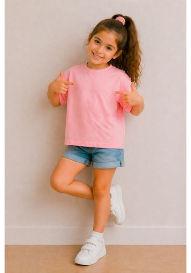 Zuzunga Kız Çocuk Basic Kısa Kollu T-shirt Pembe