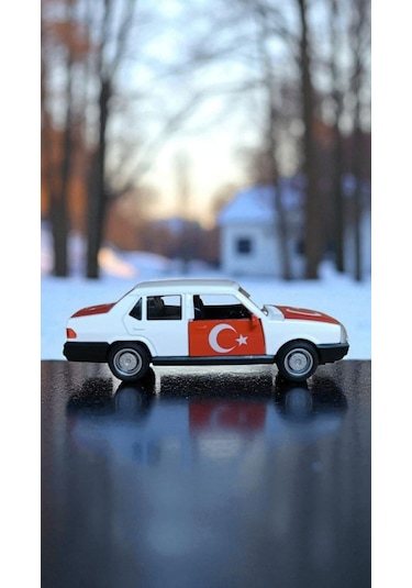 Nostaljik Metal Çek Bırak Türk Bayraklı Beyaz Tofaş Şahin Araba Kapılar Açılır Diğer