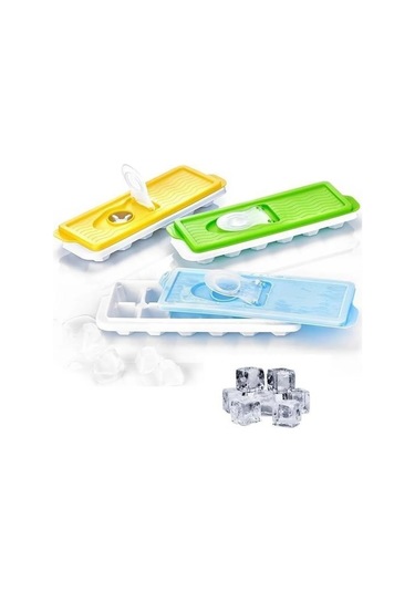12li Kapaklı Yapışmaz Silikon Tabanlı Plastik Küp Buz Kalıbı Yeşil