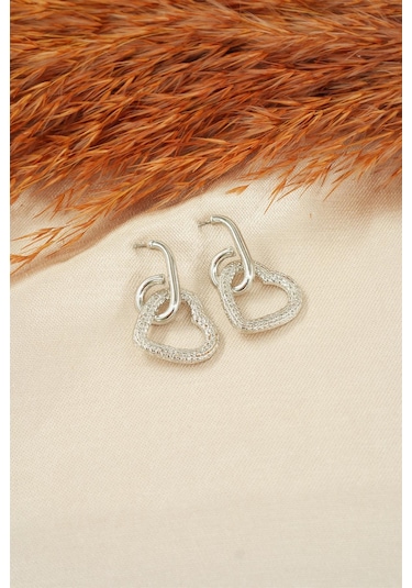 Kadın Özel Tasarım Sallantılı Kalp Model Küpe Çok Renkli