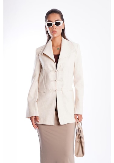 Madmext Natural Bağlama Detaylı Blazer Kadın Ceket Mg2482 Natural
