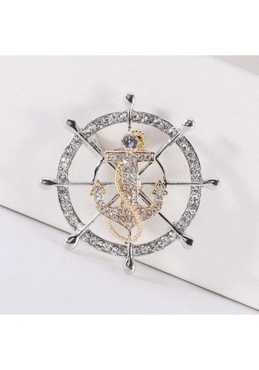 Blucome Yaratıcı Donanma Rüzgar Tam Matkap Dümen Dümen Çapa Broş Erkek Zarif Takım Elbise Yaka Pin Moda Giyim Pin Altın