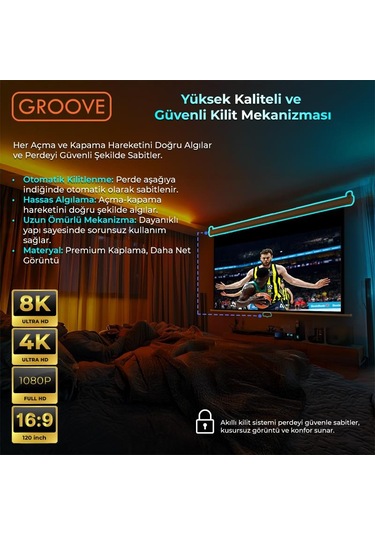 Groove Vizio Pro 120 Inch 265x150cm Blackout Işık Geçirmez Profesyonel Projeksiyon Perdesi