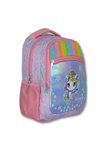 Ümit Çanta Üç Gözlü Kız Çocuk İlkokul Çantası - Gökkuşağı Unicorn - Turkuaz Pembe - 5015 Turkuaz - Pembe