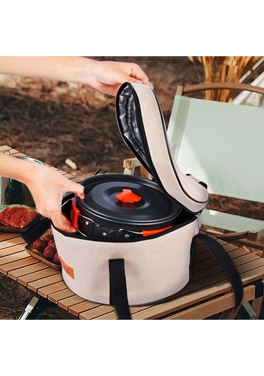 Aotu Büyük Yalıtımlı Oxford Kumaş Kamp Tencere Saklama Çantası Pişirme Gereçleri Pot Kase Organizatör Taşıma Çantası - Siyah Çok Renkli