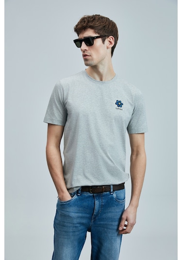 Lufian Erkek Peace Modern Grafik T-shirt 111020246 Gri Gri