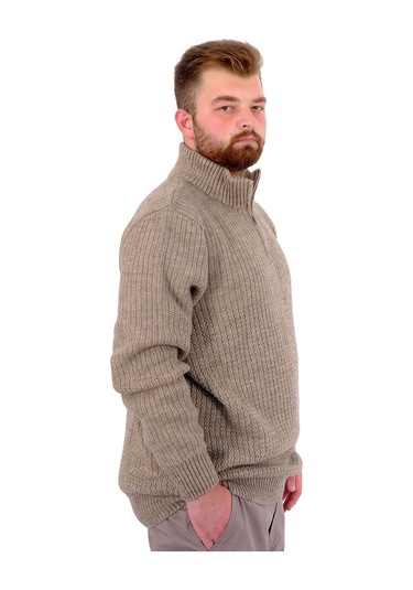 Mode Xl Büyük Beden Erkek Triko Kazak Yarım Fermuarlı Dik Yaka 24209 Vizon Vizon