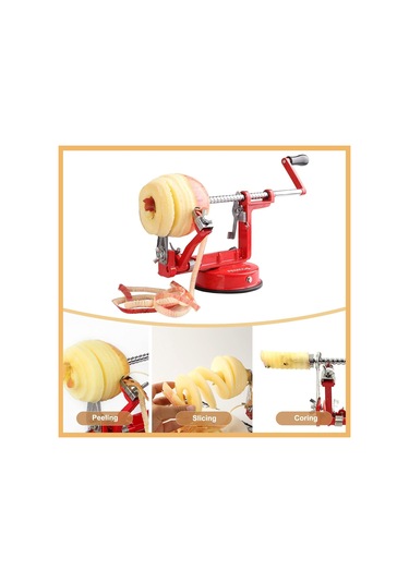 Geeksen Kırmızı Çelik Bıçaklı Sünger Tutuculu Elma-armut-havuç Soyucu Dilimleyici Çekirdekçı 2 Adet Değişim Çekirdek Kafası + 1 Adet Değişim Soyma Kafası Dahil Kırmızı