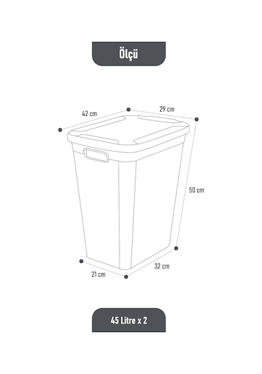 İronika Slim İki Bölmeli Kapaklı Dekoratif Kirli Çamaşır Sepeti 90 Litre Gri - Beyaz Gri